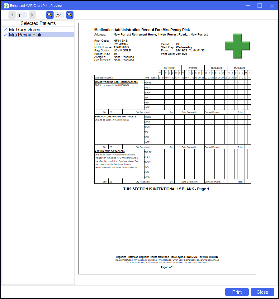 Printing Medication Administration Record MAR Charts Printing Medication Administration Record MAR Charts