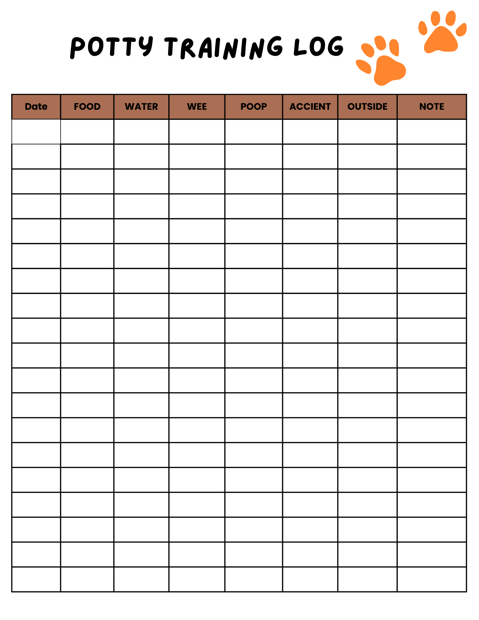Puppy Potty Training Log Pdf Printable Instant Download 