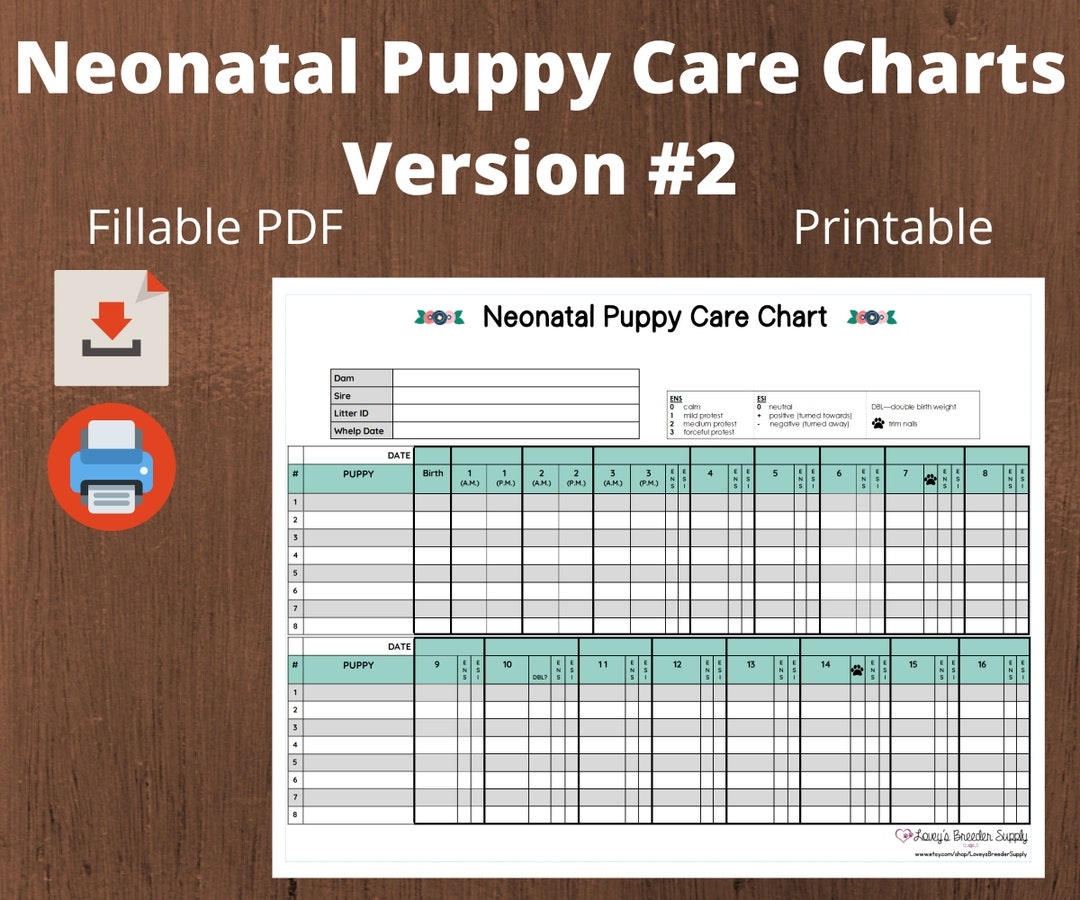 Puppy Weight Chart Neonatal Litter Records For Dog Breeders fillable PDF Etsy Hong Kong