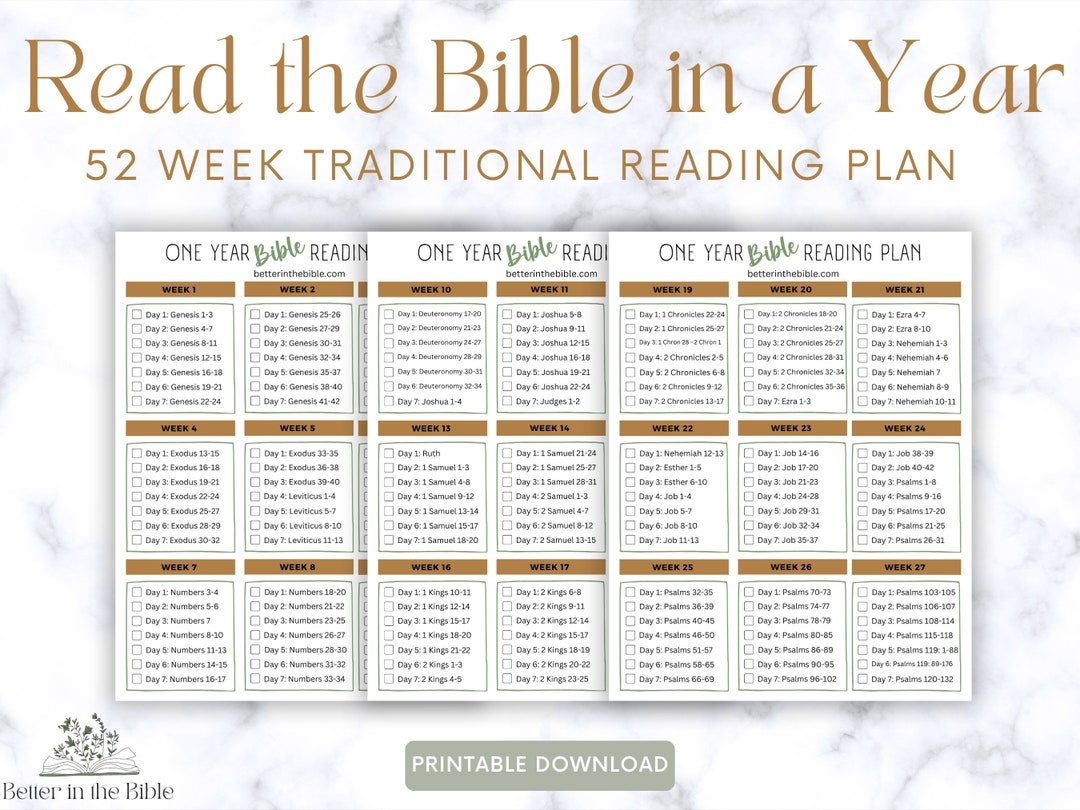 Read The Bible In A Year Chart Traditional Bible Reading Plan Printable Bible In A Year Chart Bible Reading Tracker Bible Tracker Etsy