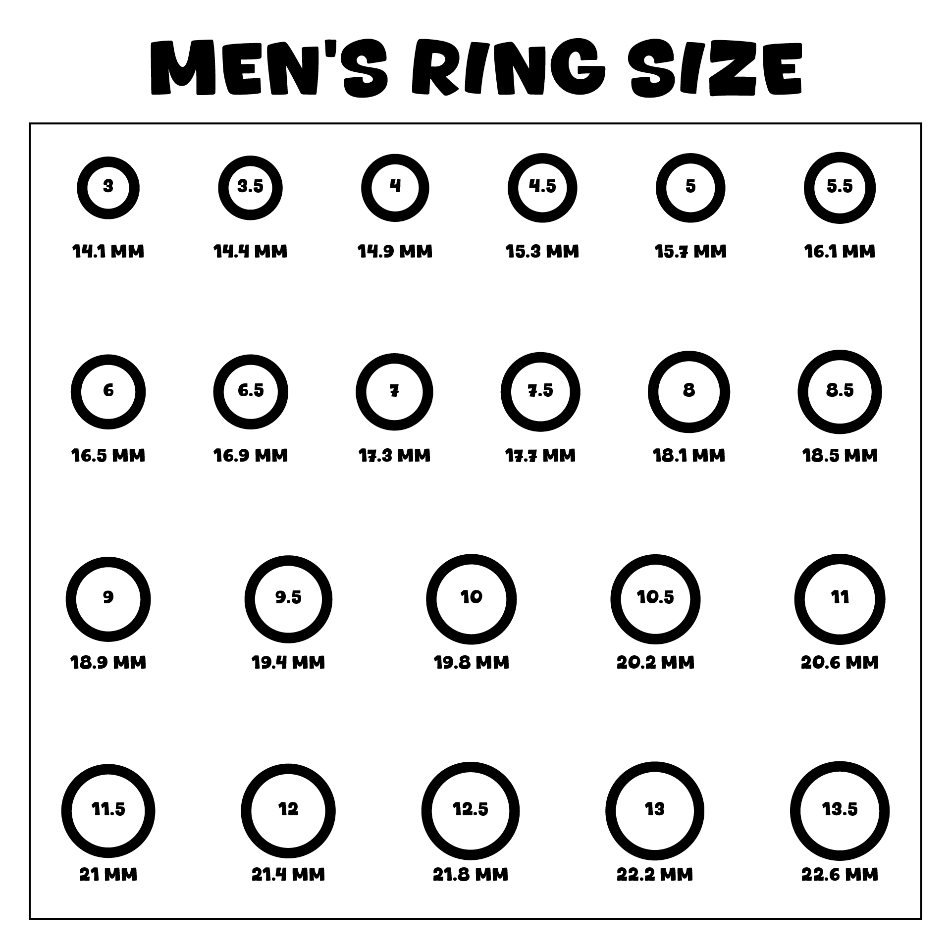 Ring Clearance Printable Ring Size Chart Chart For Size 12 Mens Ring In Mm Shop Mens Ring Sizing Chart