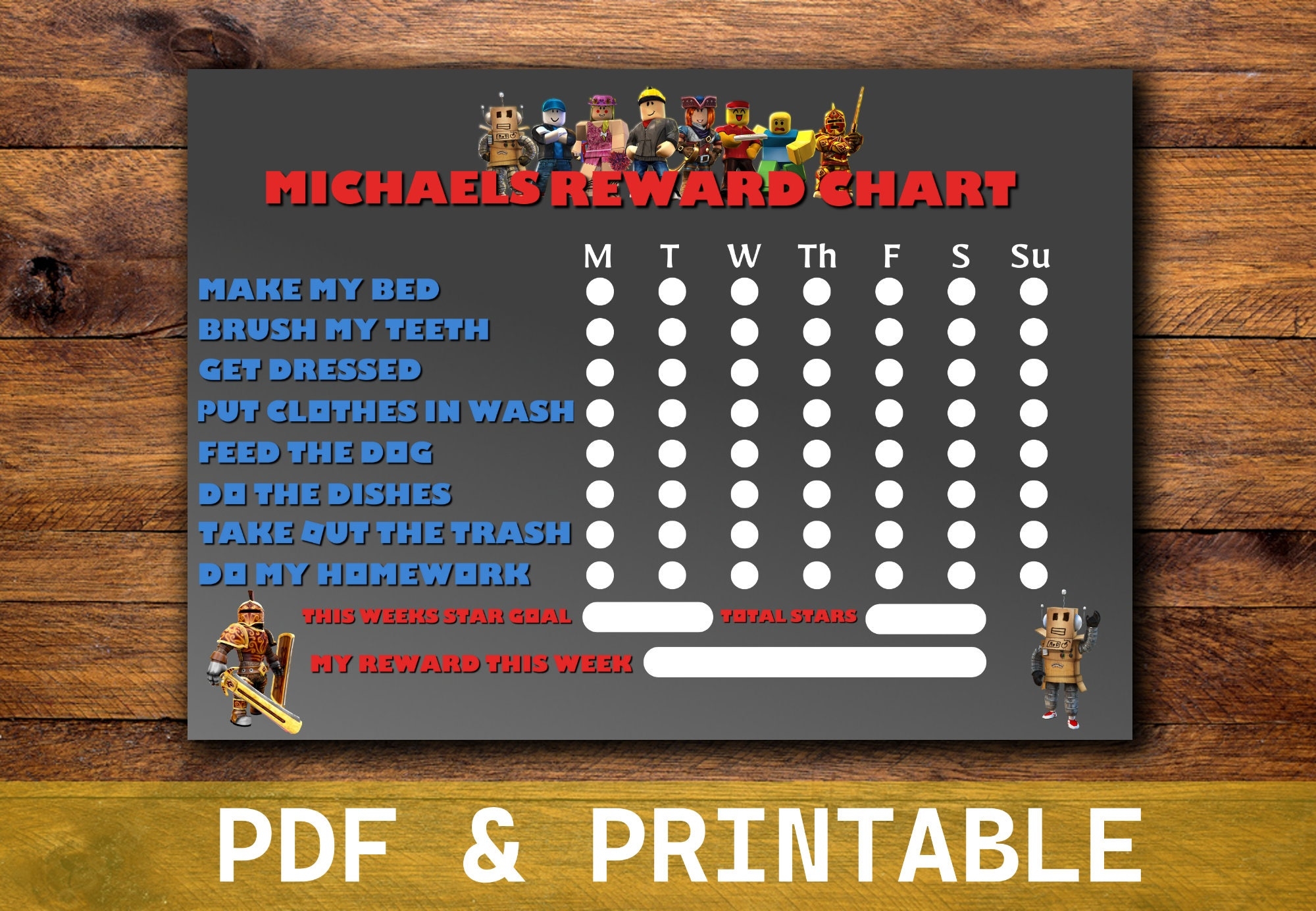 Roblox Reward Chart Personalised Children s Behavior Chart PDF Pattern Etsy