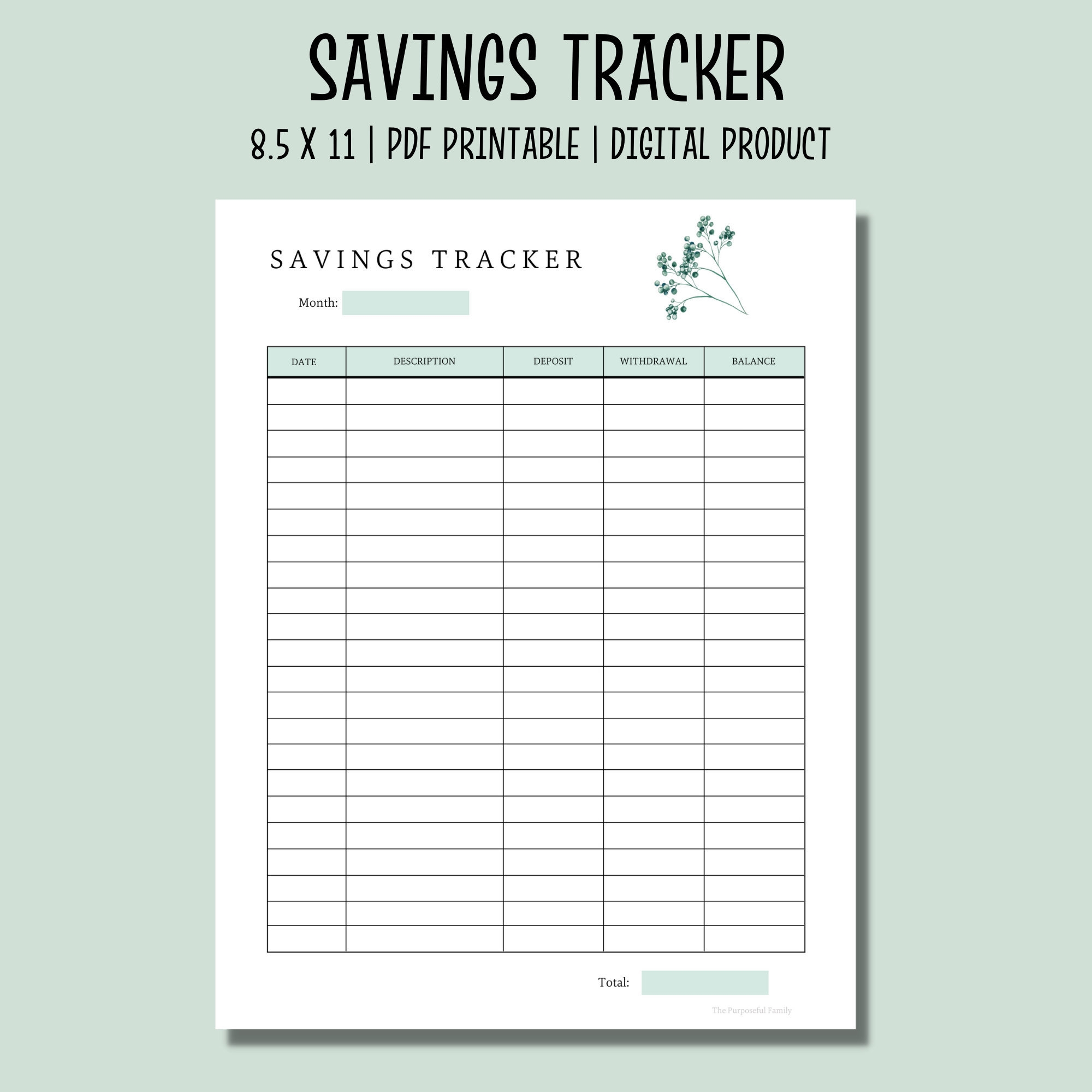 Savings Tracker Printable Savings Goal Planner PDF Savings Chart Monthly Savings Fund Etsy