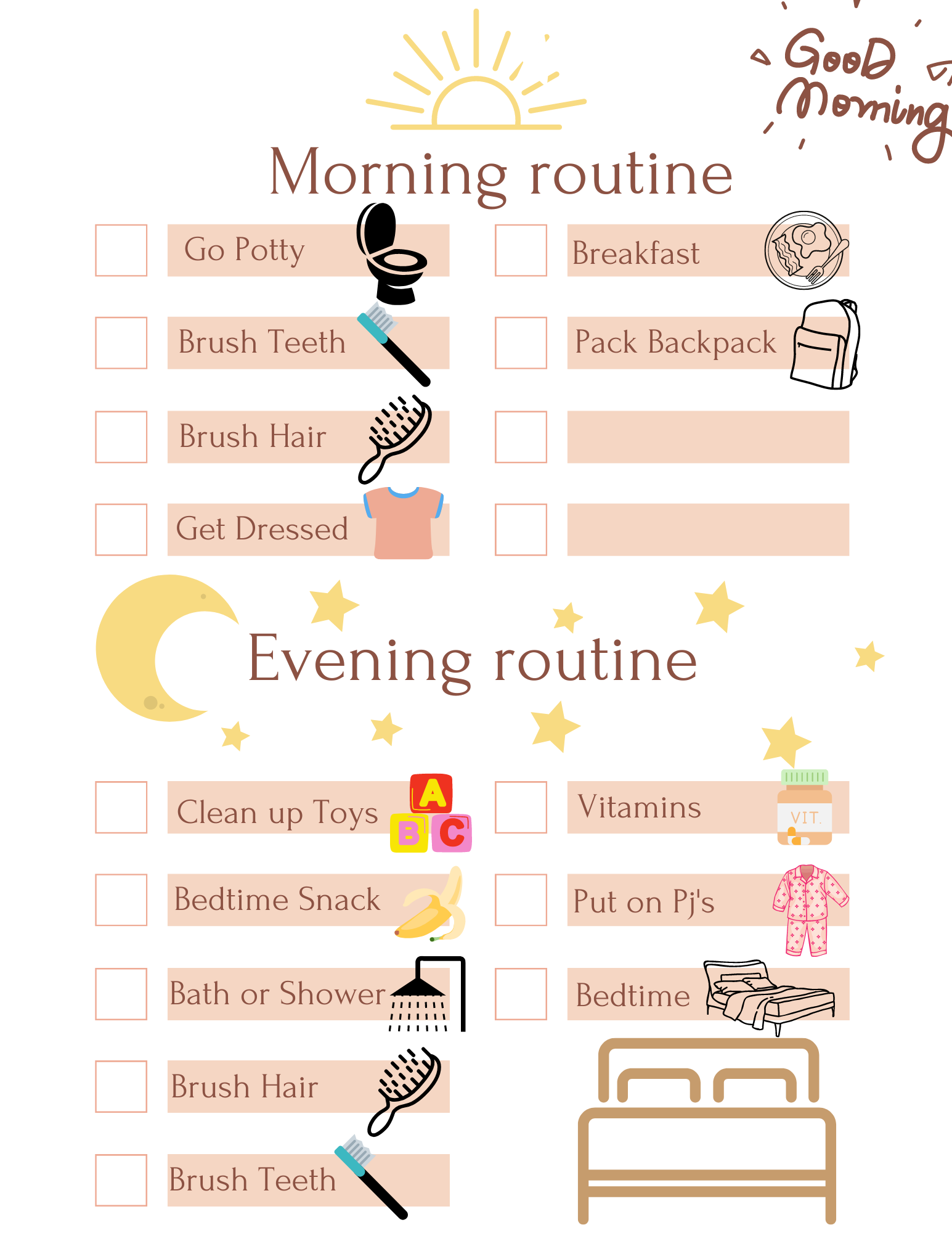 Set Of Two 2 Morning Evening Routine Visual Aids Behavior Analyst Resource Center