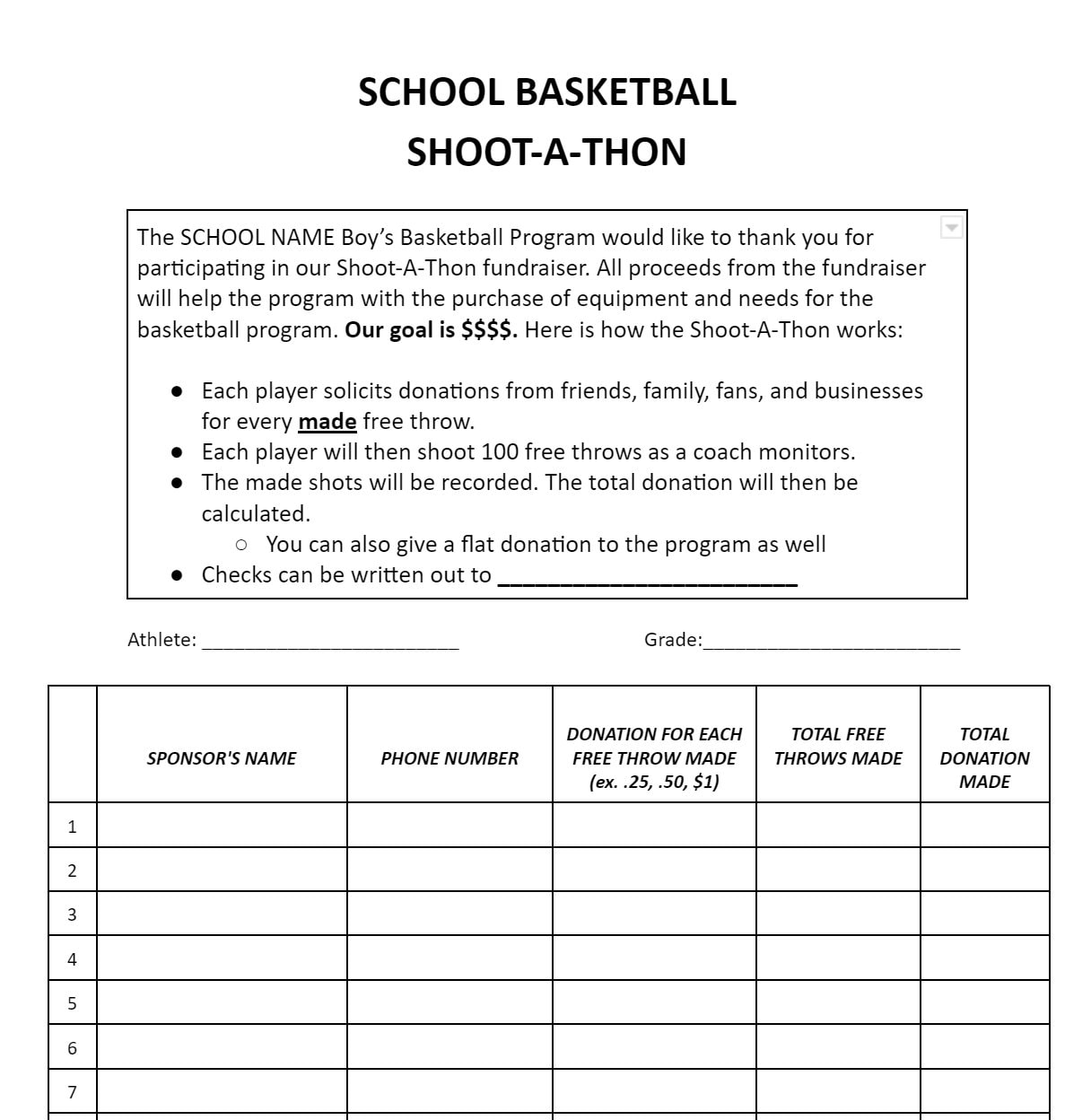 Shoot a thon Template Etsy