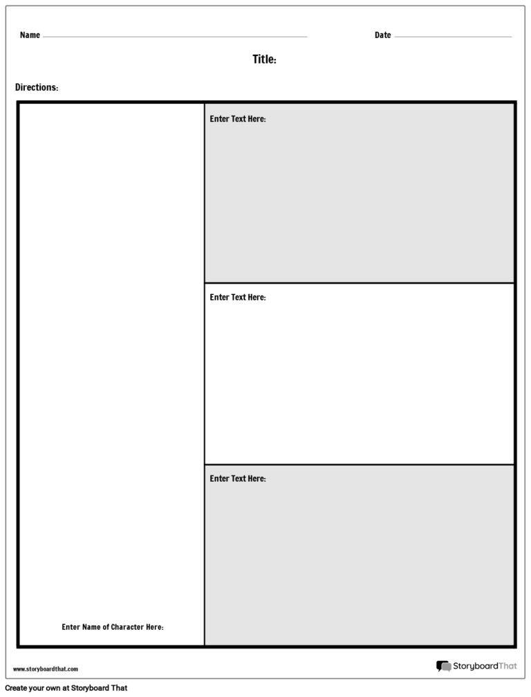 Simple 3 Questions Character Map Worksheet Template