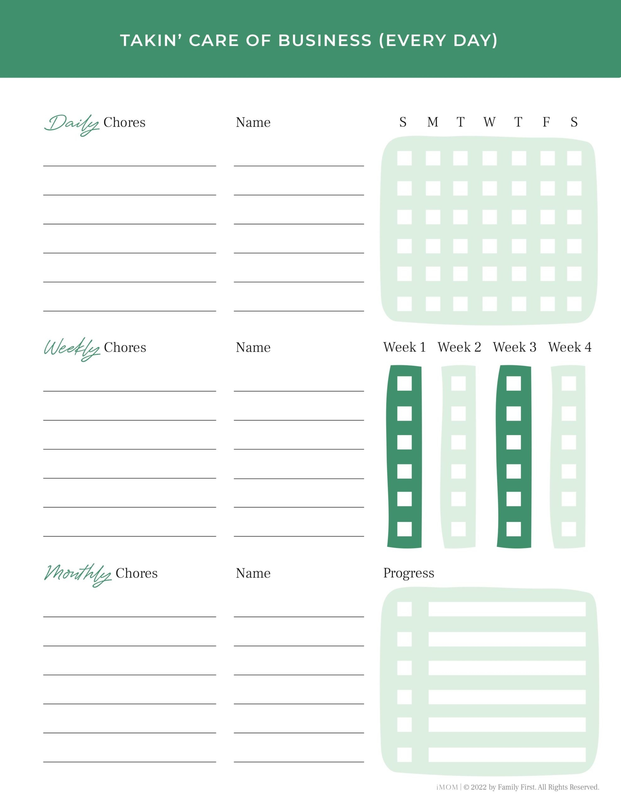 Household Chores Chart Free Printable