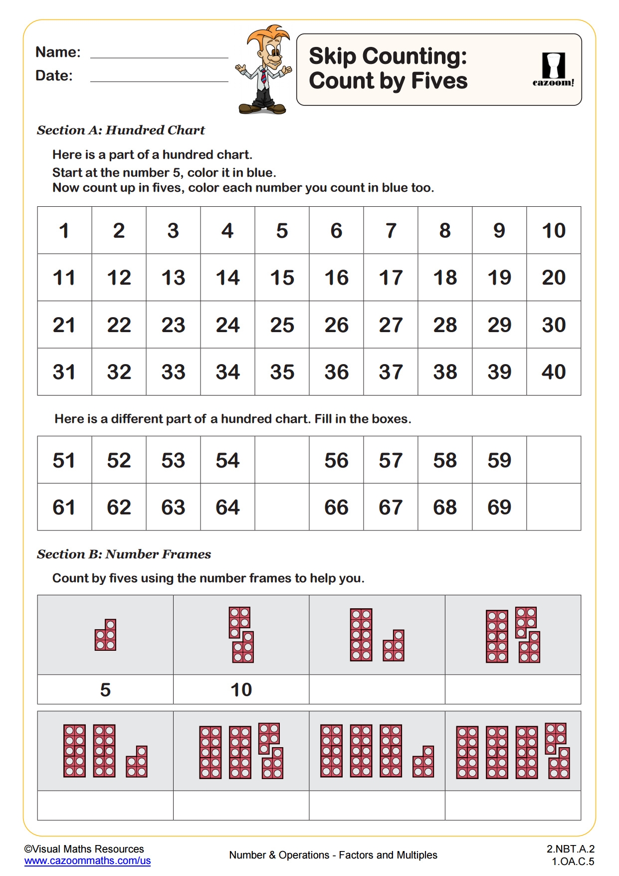 Skip Counting count In 5s 2nd Grade PDF Number And Operations Worksheets Cazoom Math