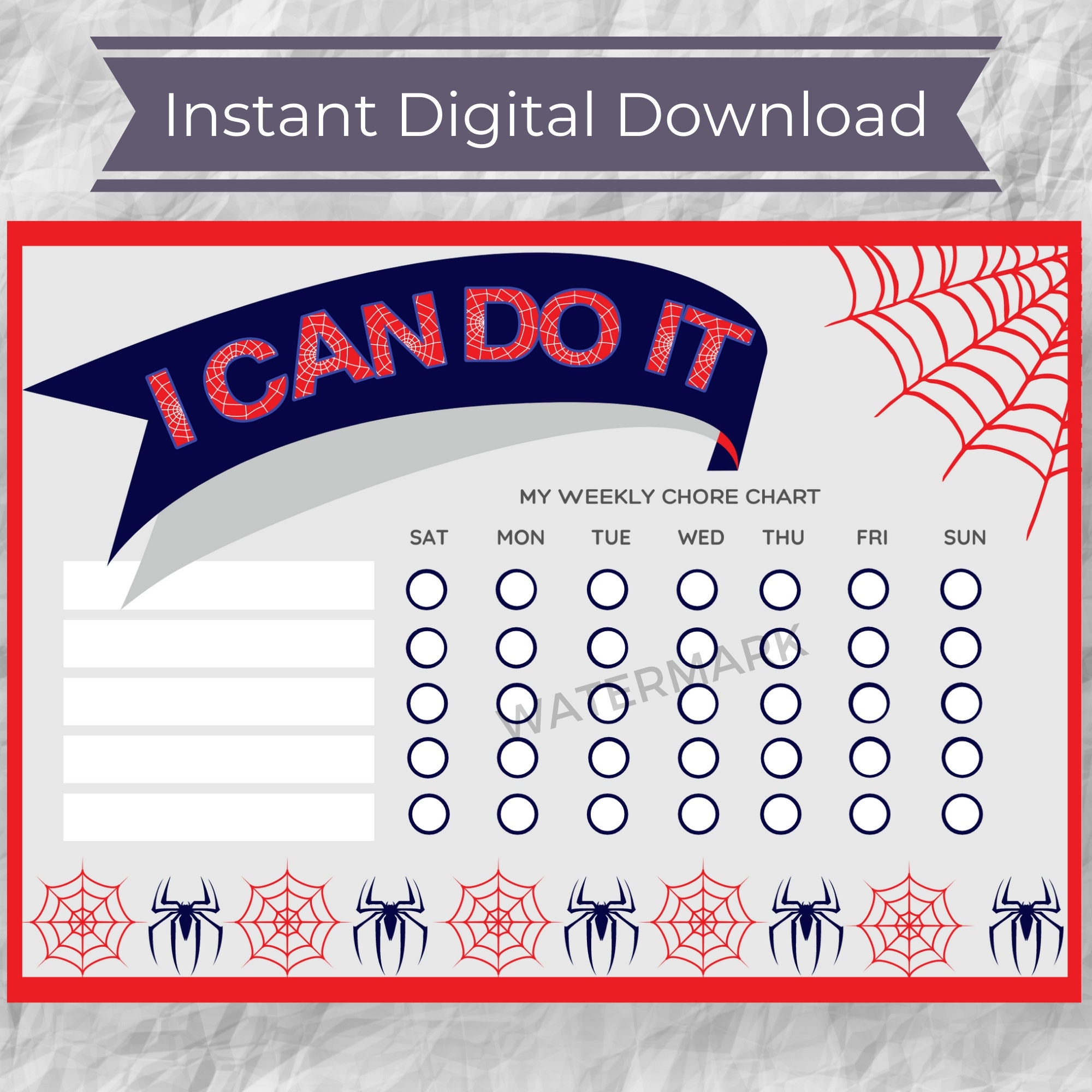 Spiderman Inspired Chore Chart Printable Reward Chart Etsy