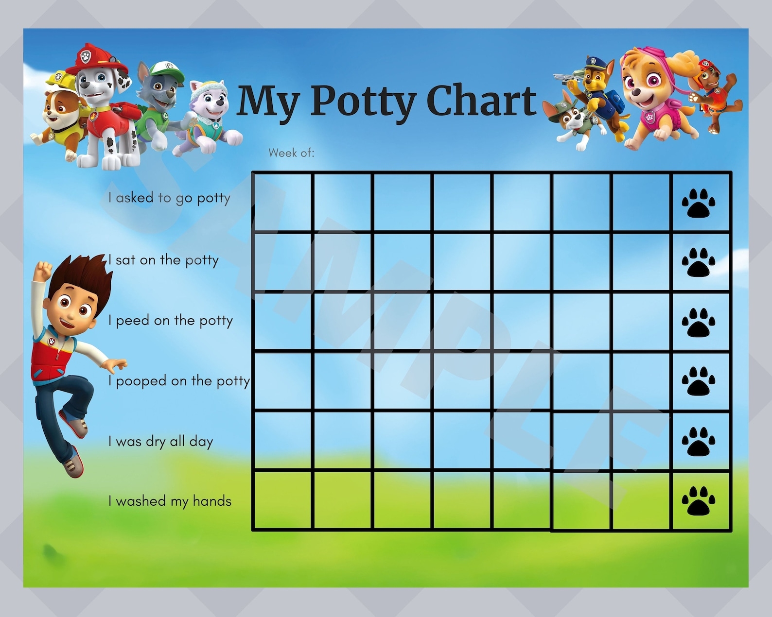 Sticker Chart For Kids Potty Training Paw Patrol Potty Training Chart Reusable Sticker Reward System 29 7x42cm Printable Free