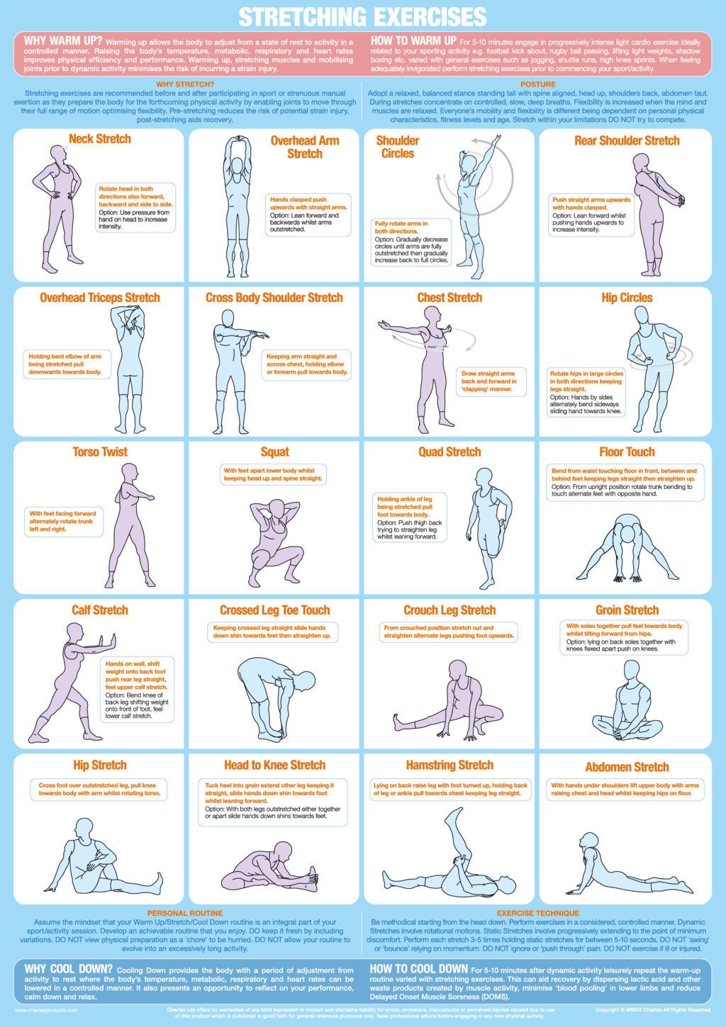 Stretching Exercise Poster Warm Up Cool Down Chart Gym Training Chart Etsy