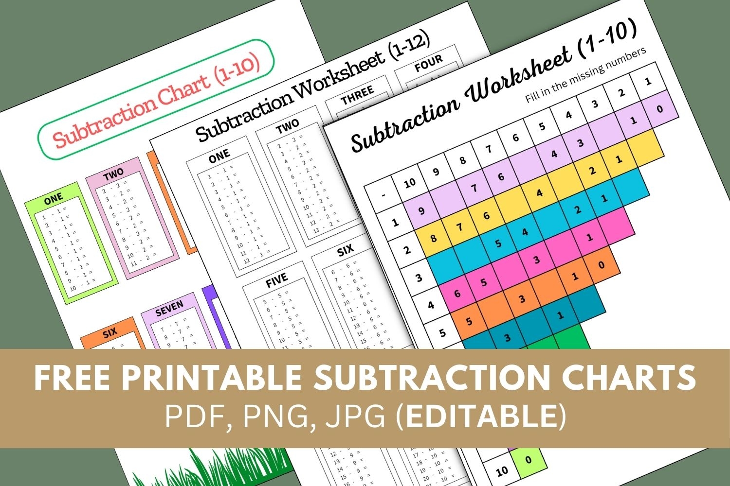 Subtraction Tables Worksheets Charts Free Printable Files