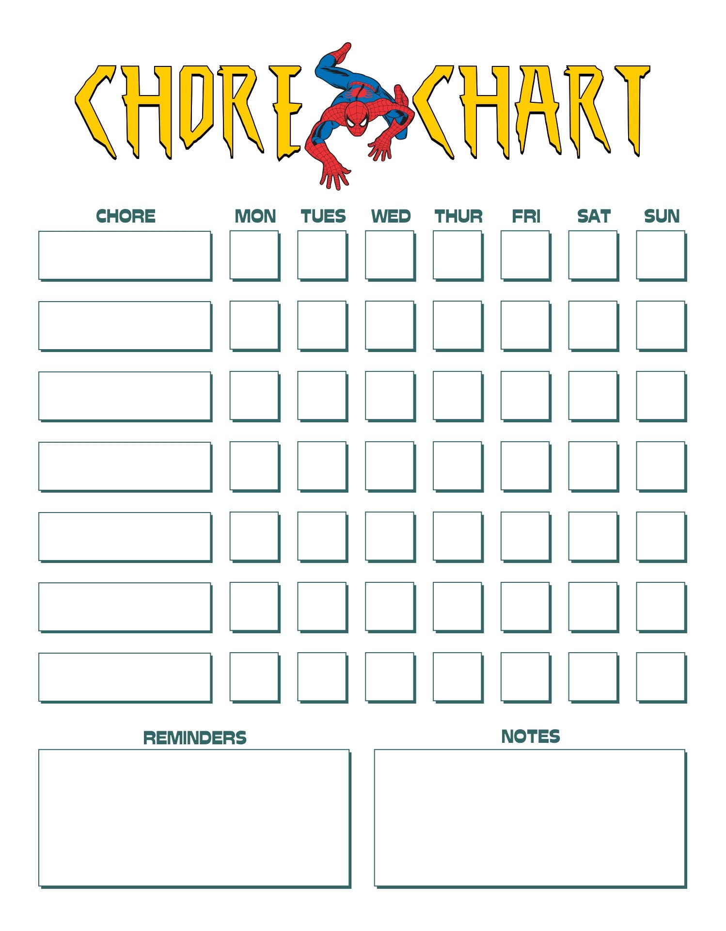 Free Printable Spiderman Reward Chart Printable