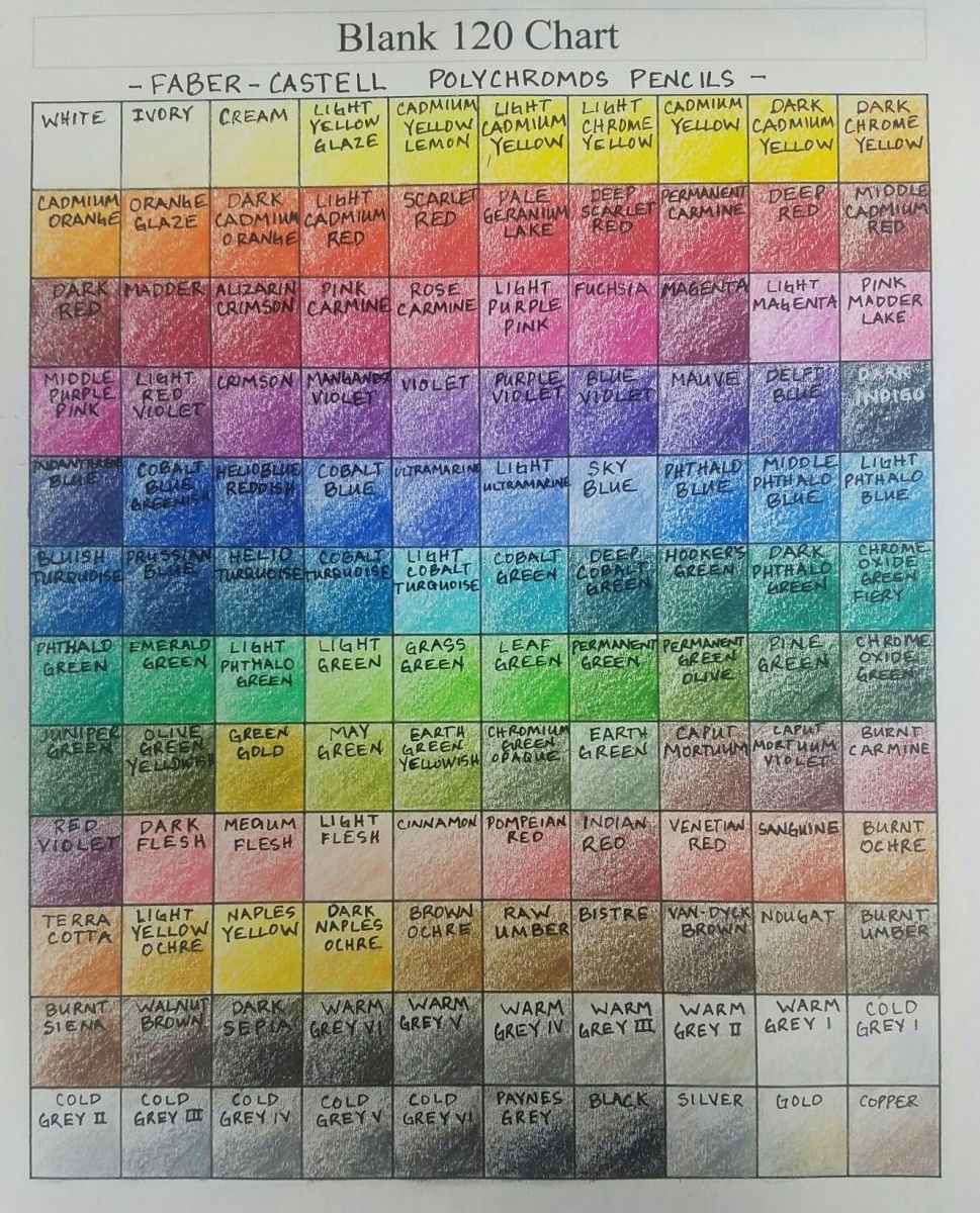 Swatch Chart Polychromos Colored Pencils 120 Classic Polychromos 120 Faber Castell Swatch Chart Template