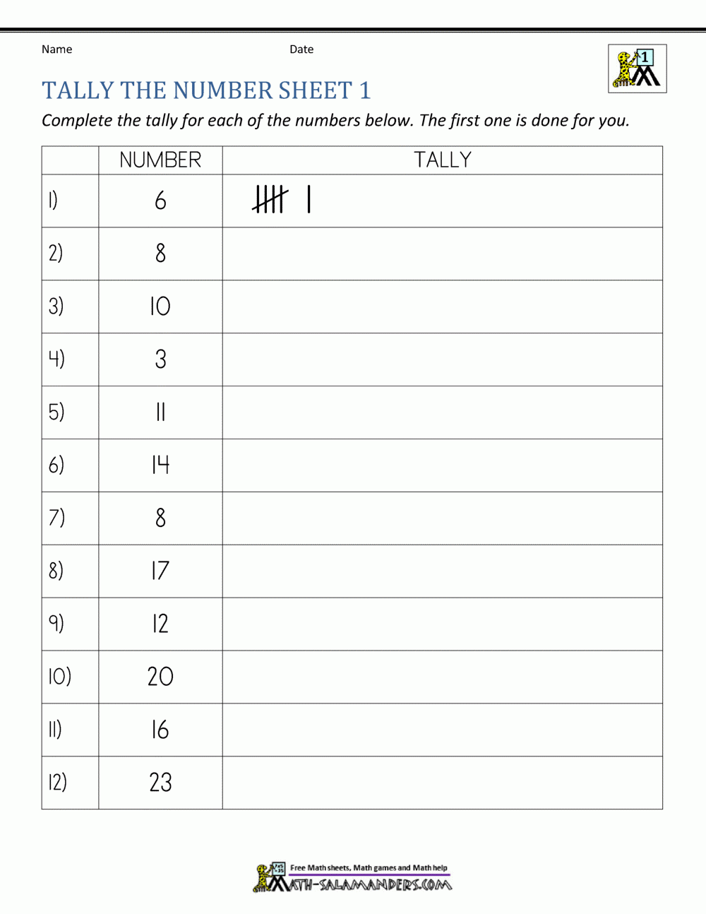Free Printable Tally Chart