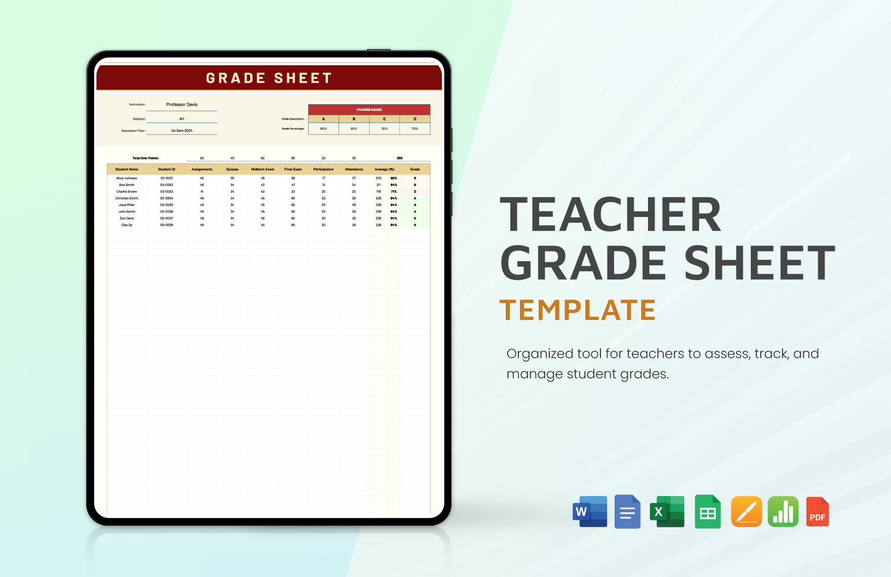 Free Printable Grading Chart For Teachers