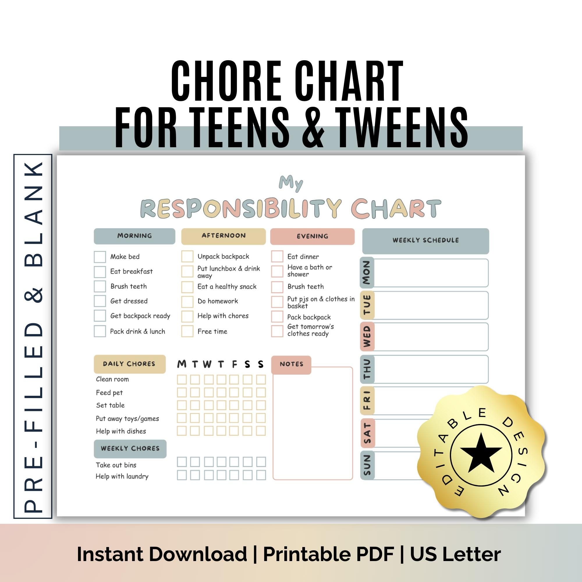 Free Printable Teenage Chore Chart Free Printable Teenage Chore Chart