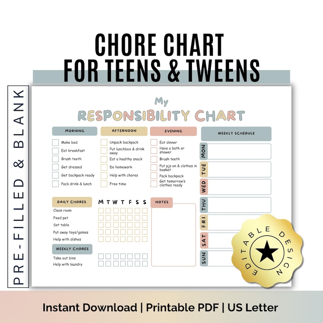 Printable Teenage Chore Chart