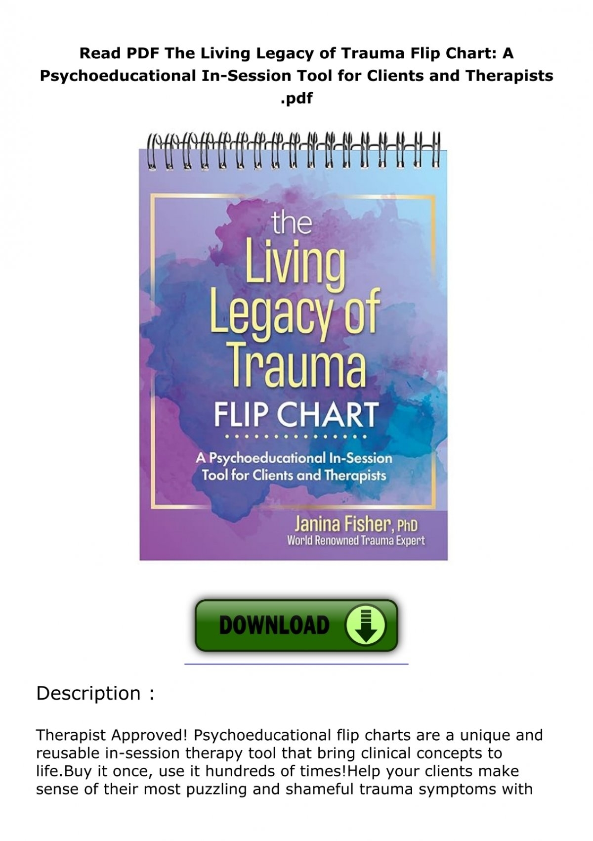 The Living Legacy of Trauma Flip Chart A Psychoeducational InSession Tool for Clients and Therapists The Living Legacy of Trauma Flip Chart A Psychoeducational InSession Tool for Clients and Therapists