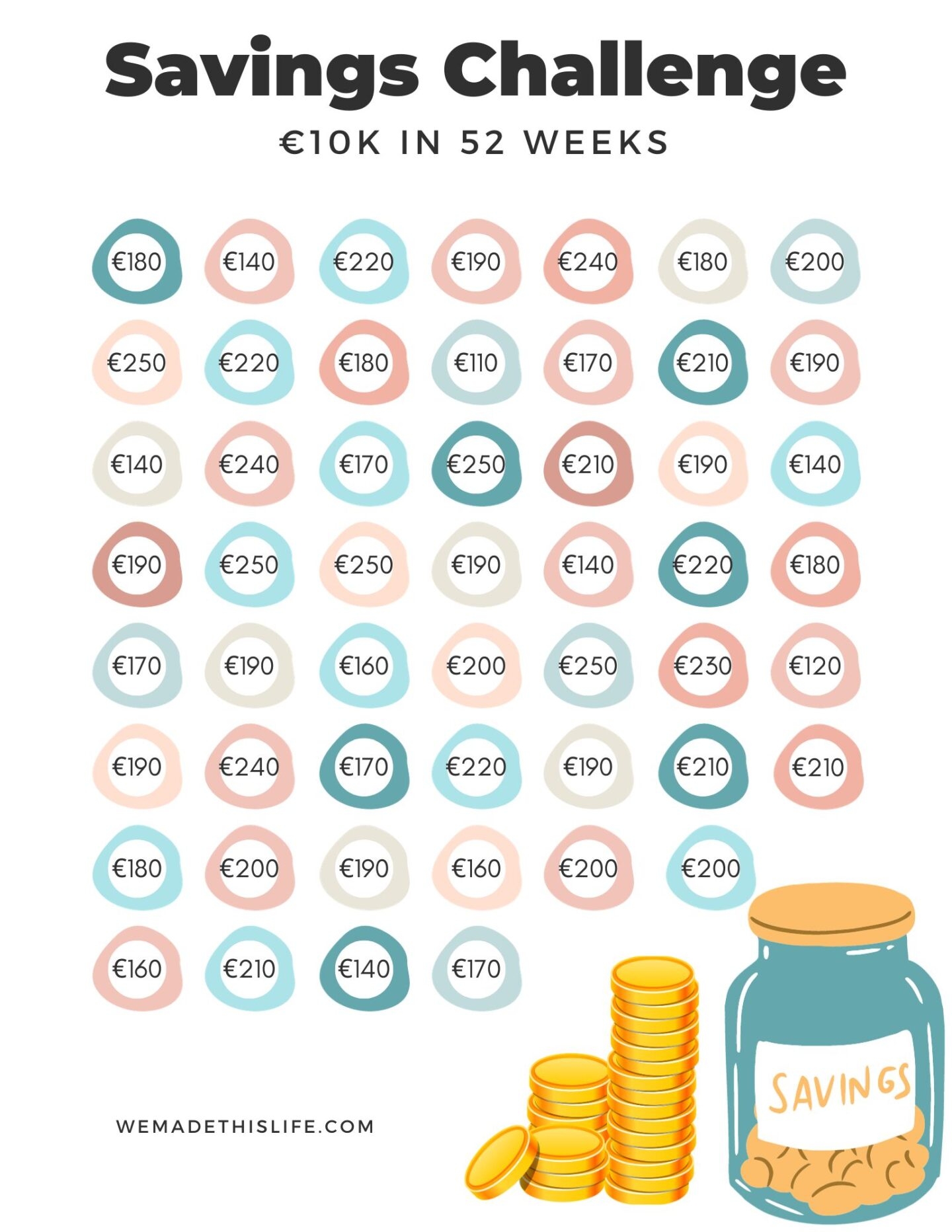 Free Printable Money Challenge Chart