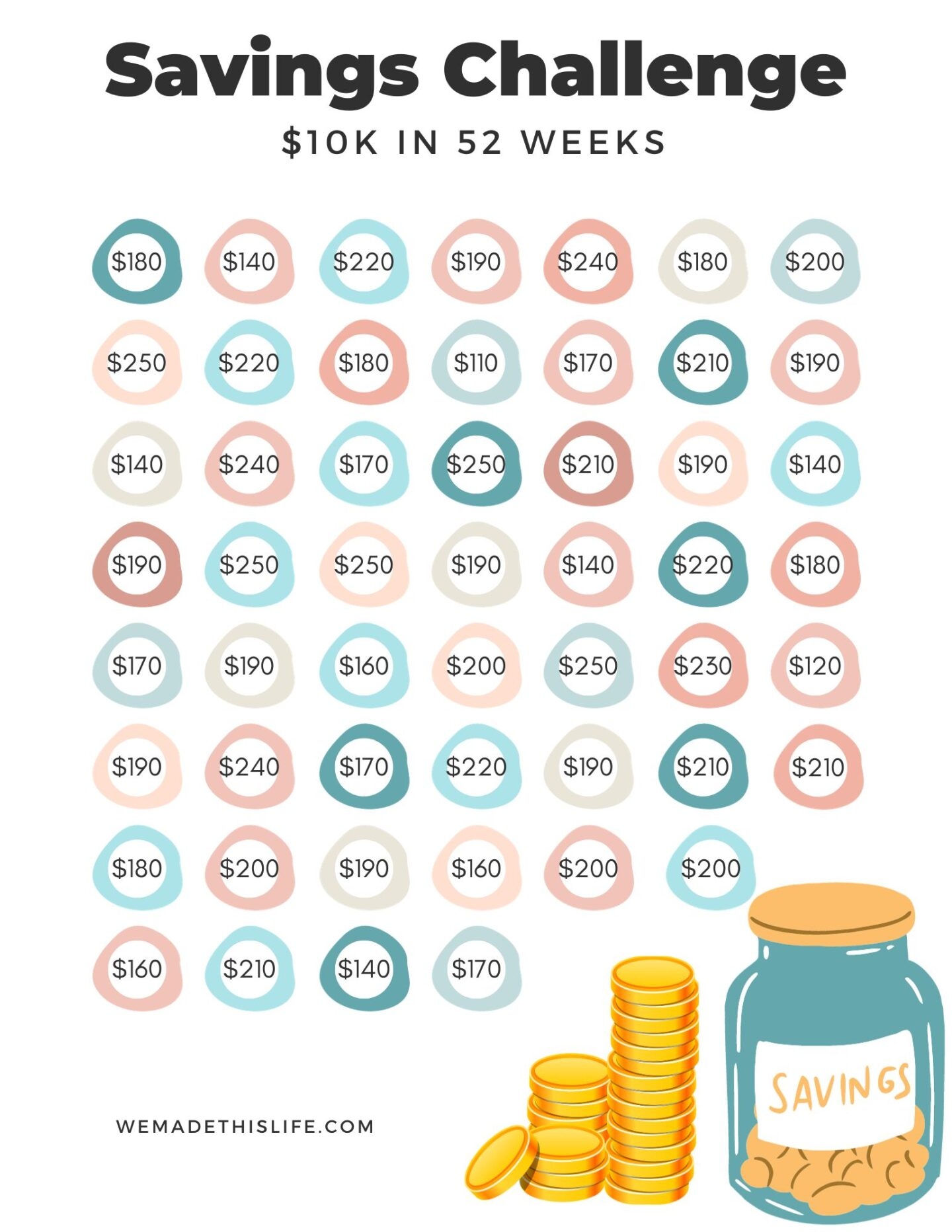 Money Saving Chart Printable Free