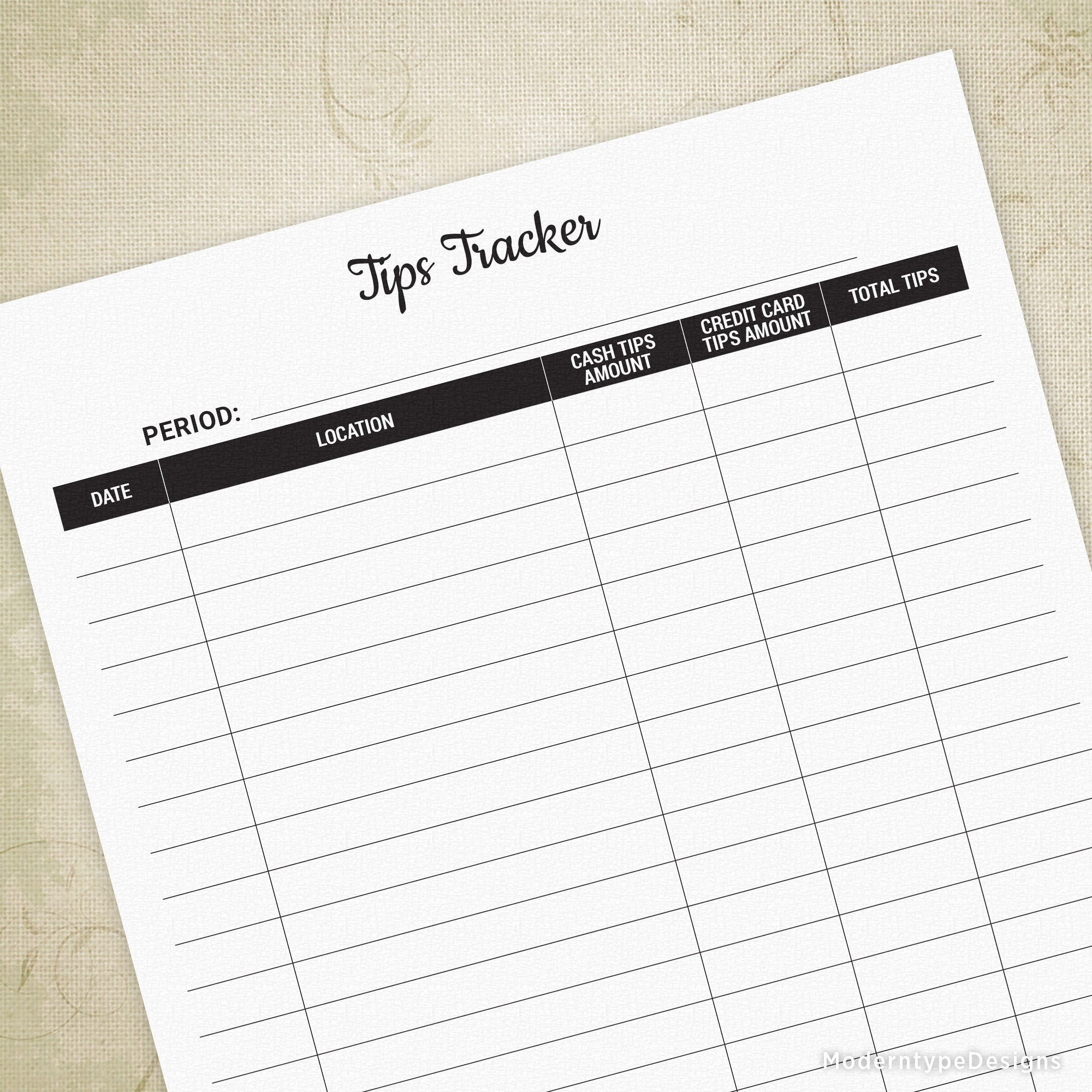 Tips Tracker Printable Gratuity Log Financial Planner Waiter Waitress Server Tax Forms Digital File Chart Instant Download Int002 Etsy