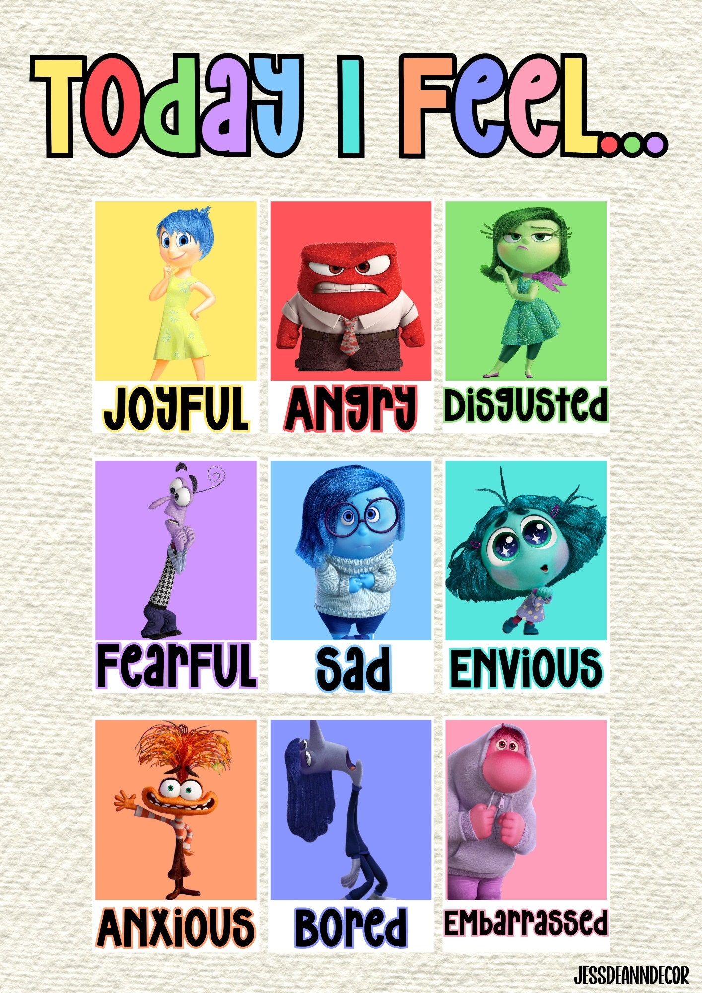 Today I Feel Png Inside Out Characters Cartoon Emotions Posters Classroom Decor Bulletin Board Etsy