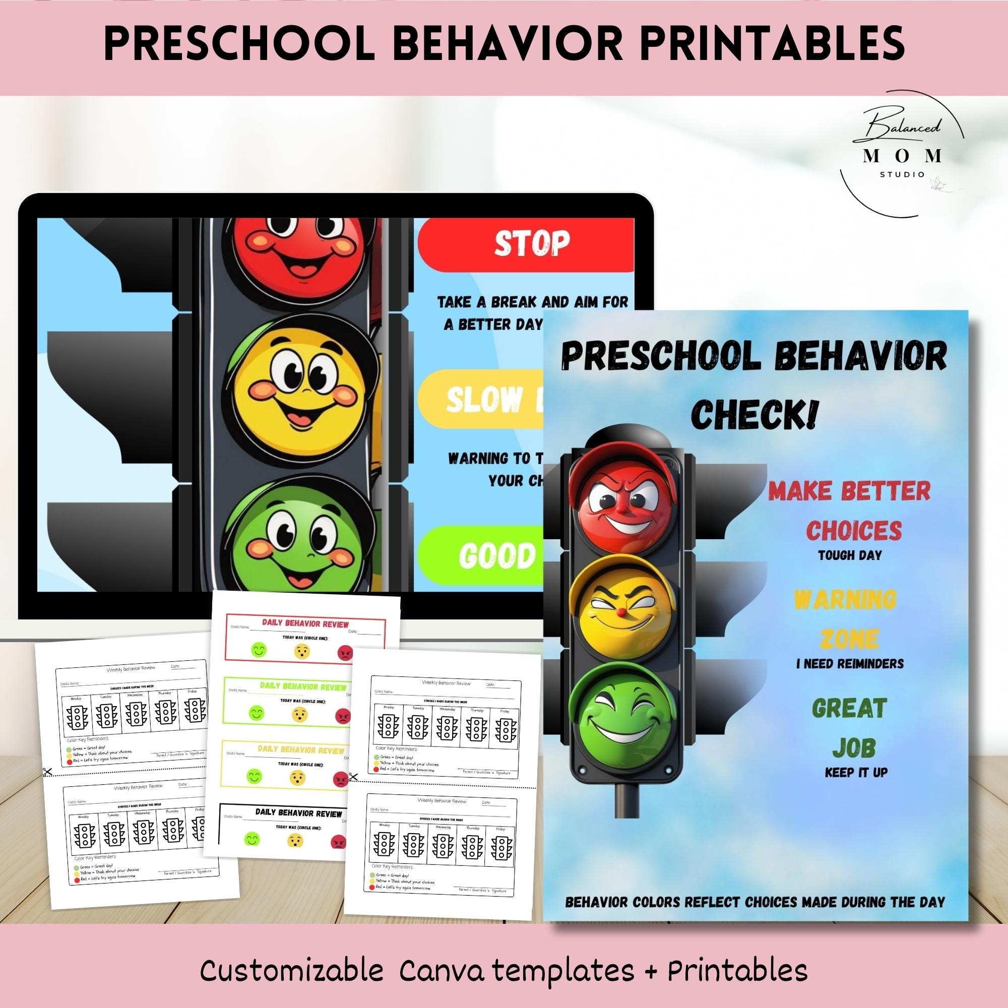 Traffic Light Behavior Chart Classroom Management Printable PDF Canva Template Etsy