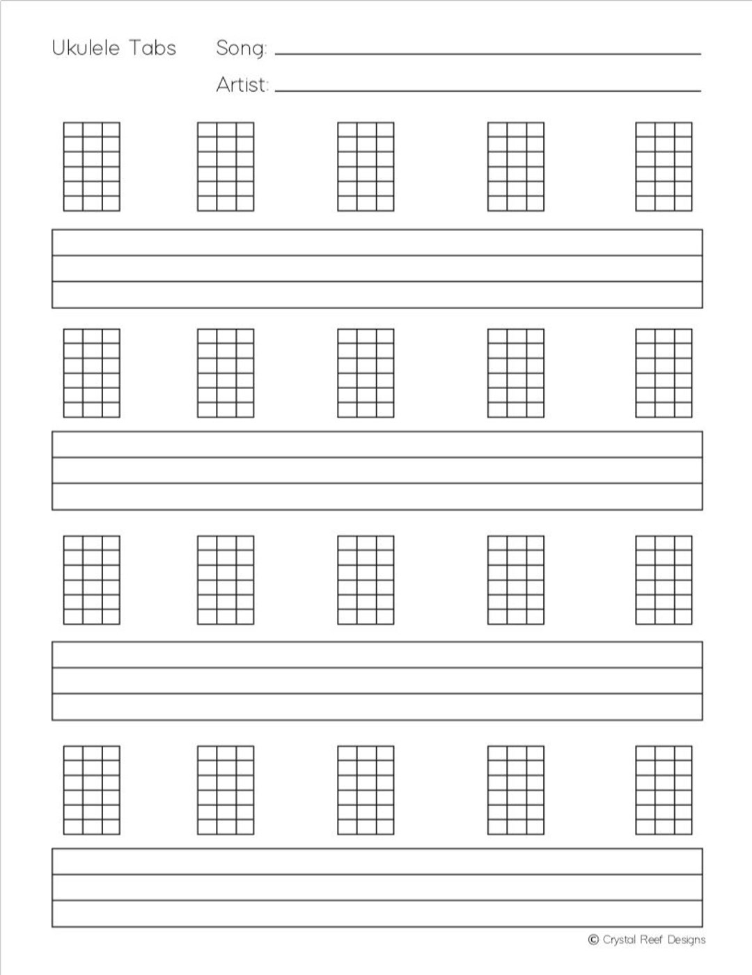 Ukulele Blank Tabs Chords Instant Printable Download Etsy