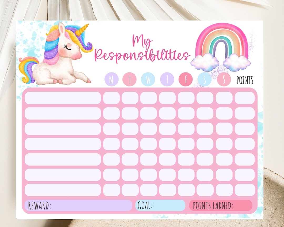 Unicorn Chore Chart Unicorn Chore Chart Printable Unicorn Chore Printable Girls Chore Chart Printable Etsy