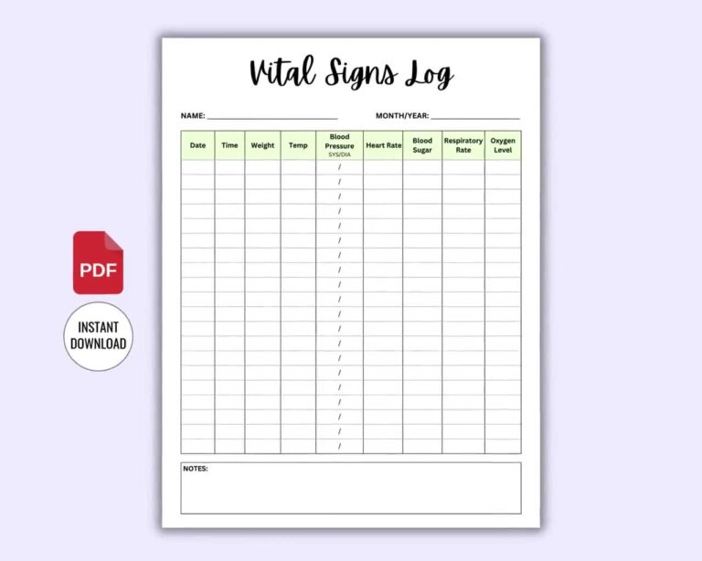 Vital Signs Log Printable Vital Sign Chart Nursing Vitals Sheet Caregiver Tracker Blood Sugar Blood Pressure Log Vital Signs Template Etsy