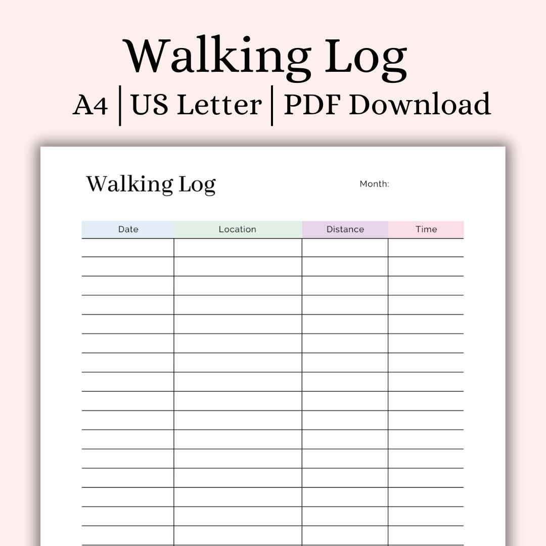 Walking Log Tracker Printable Walking Journal Steps Tracker Miles Log Exercise Log Health And Fitness Fitness Journal Activity Log A4 Etsy
