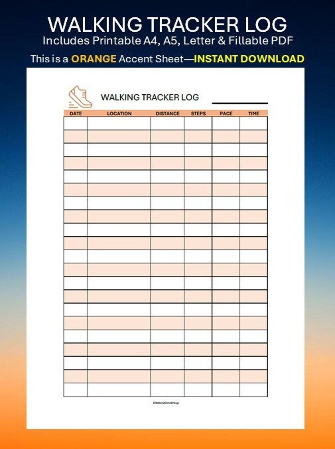 Walking Tracker Printable Walking Journal Walking Log Daily Exercise Planner Health Fitness A4 a5 letter Instant Download PDF Orange Etsy
