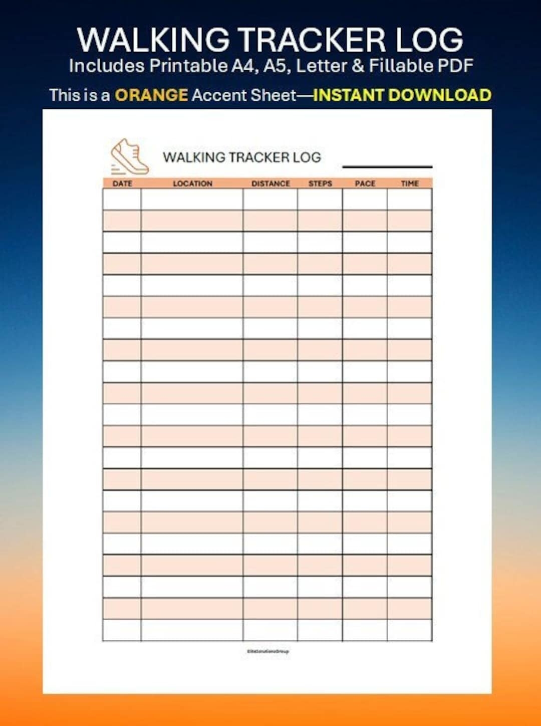 Walking Tracker Printable Walking Journal Walking Log Daily Exercise Planner Health Fitness A4 a5 letter Instant Download PDF Orange Etsy