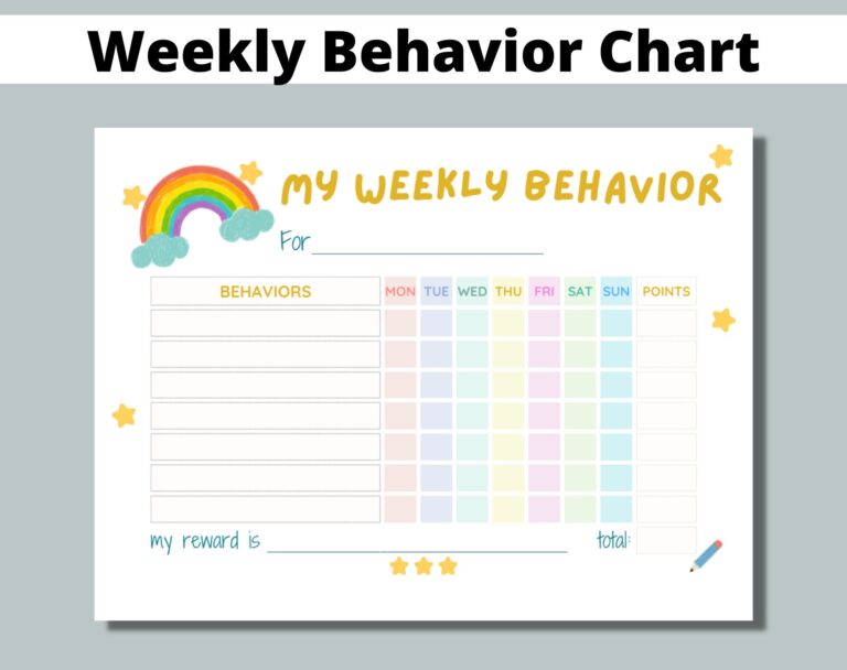 Weekly Behavior Chart Printable For Kids Students Classroom Preschool Kindergarten Home Editable Points Reward Chart Sticker Chart Etsy