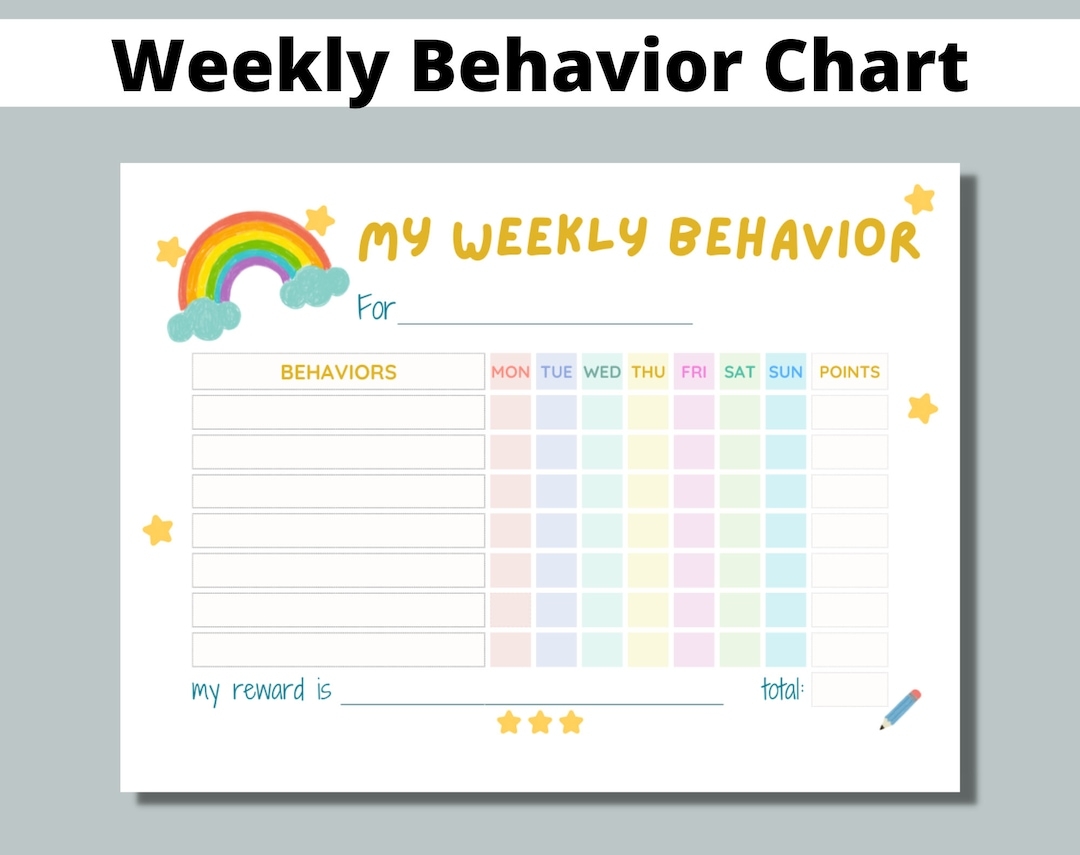 Weekly Behavior Chart Printable For Kids Students Classroom Preschool Kindergarten Home Editable Points Reward Chart Sticker Chart Etsy New Zealand