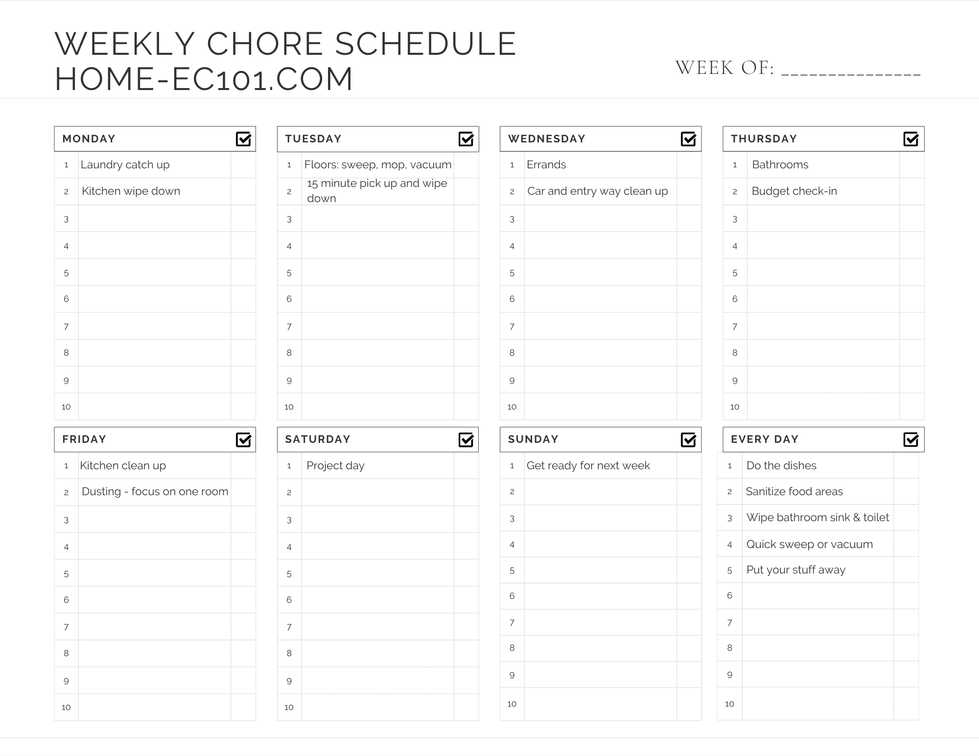Weekly Chore Schedule With A Printable Chore Chart Home Ec 101