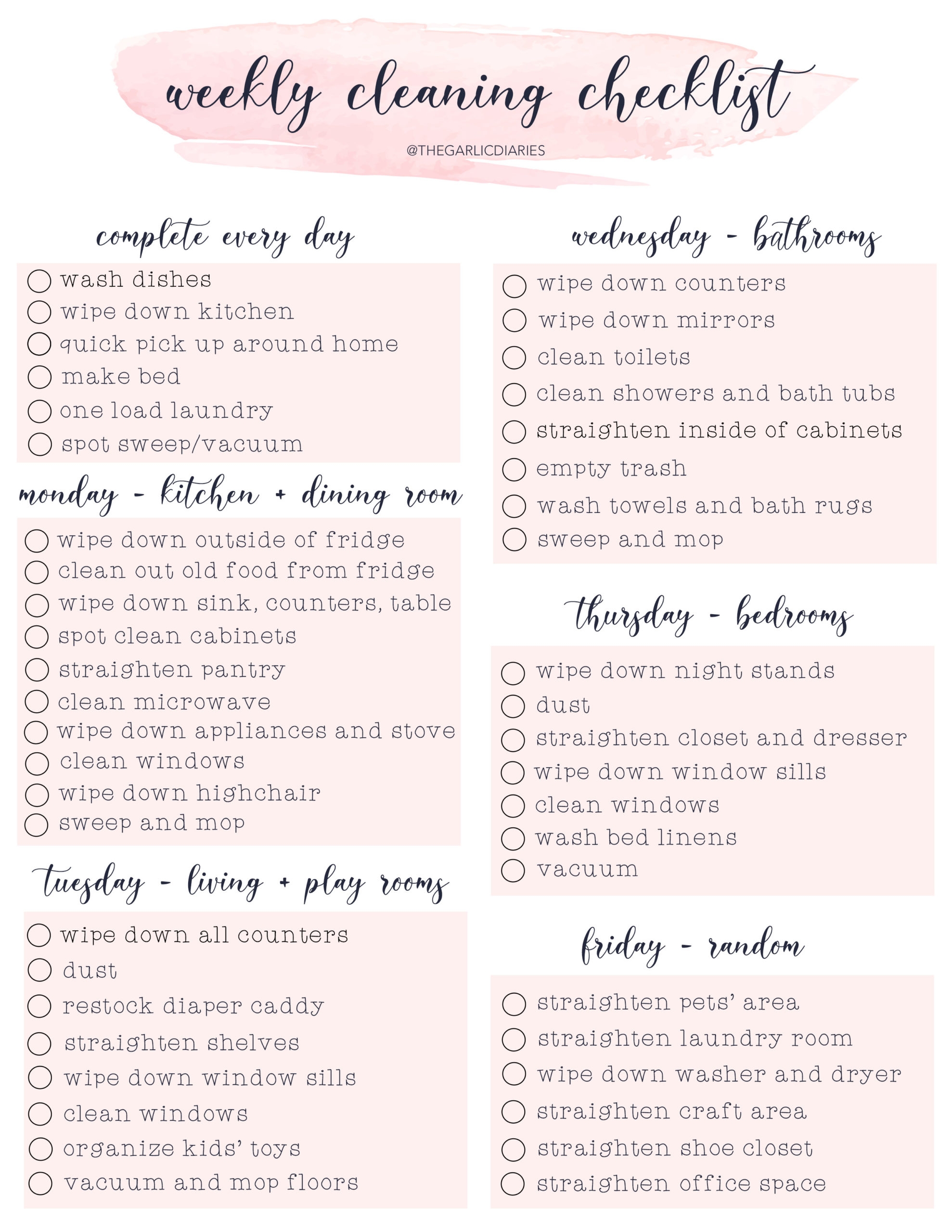 Weekly Cleaning Checklist with Free Downloadable Weekly Cleaning Checklist with Free Downloadable