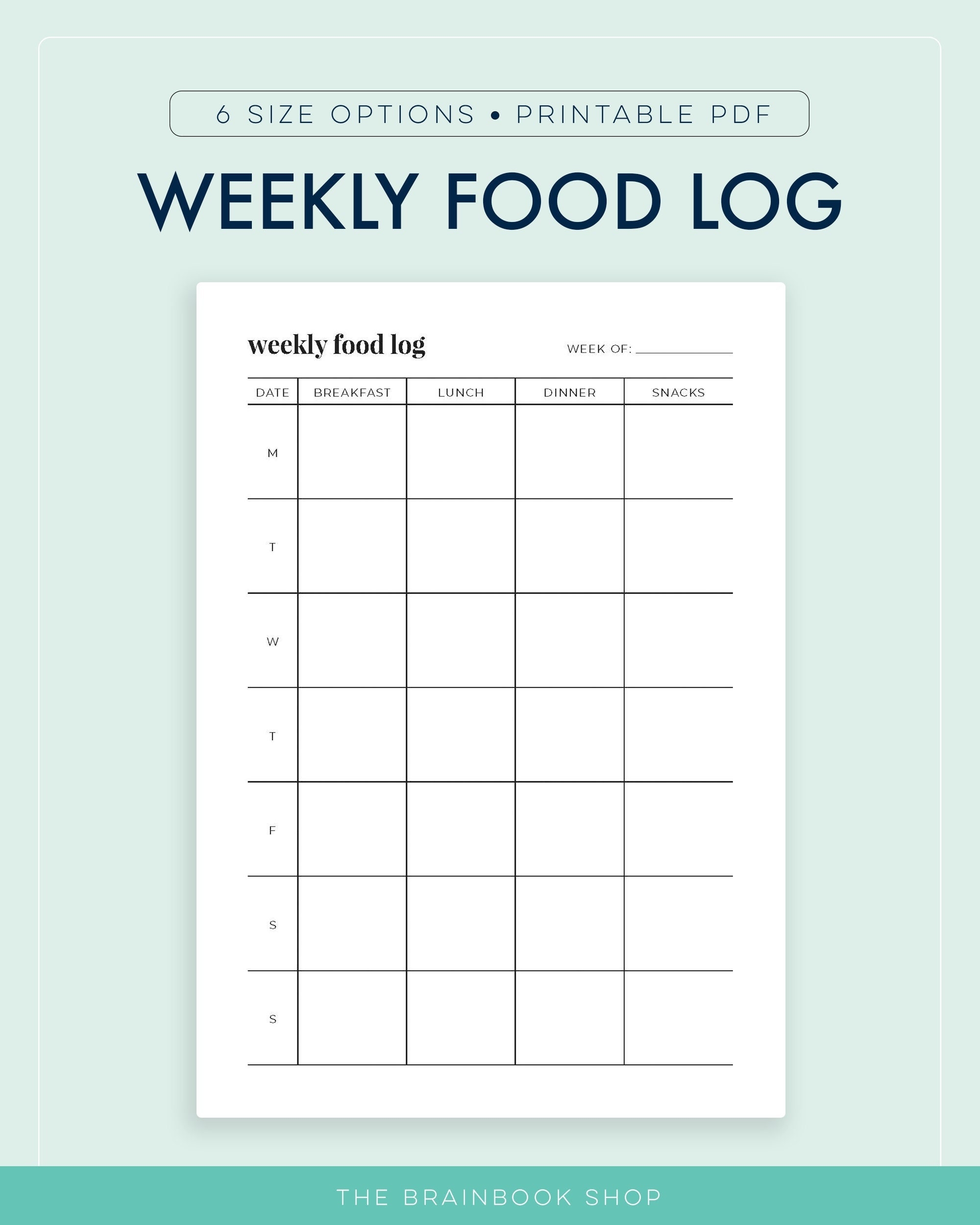 Weekly Food Log Food Diary Food Journal Food Tracker Printable A4 A5 Letter Half Letter Happy Planner Etsy