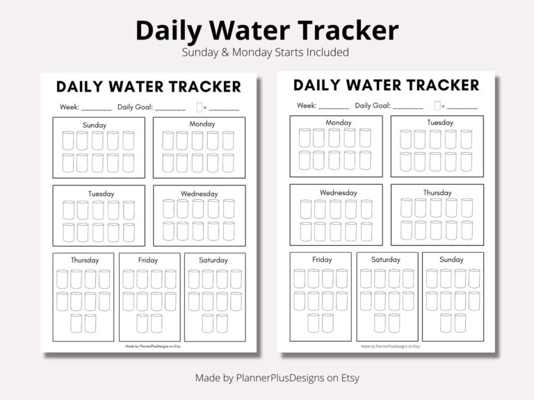 Weekly Water Intake Tracker Water Log Daily Water Tracker Printable Minimal Water Journal Instant Download PDF A4 A5 LETTER Etsy