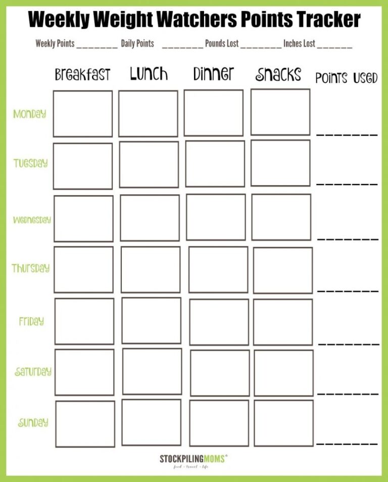 Weight Watchers Weekly Points Tracker Free Printable STOCKPILING MOMS 