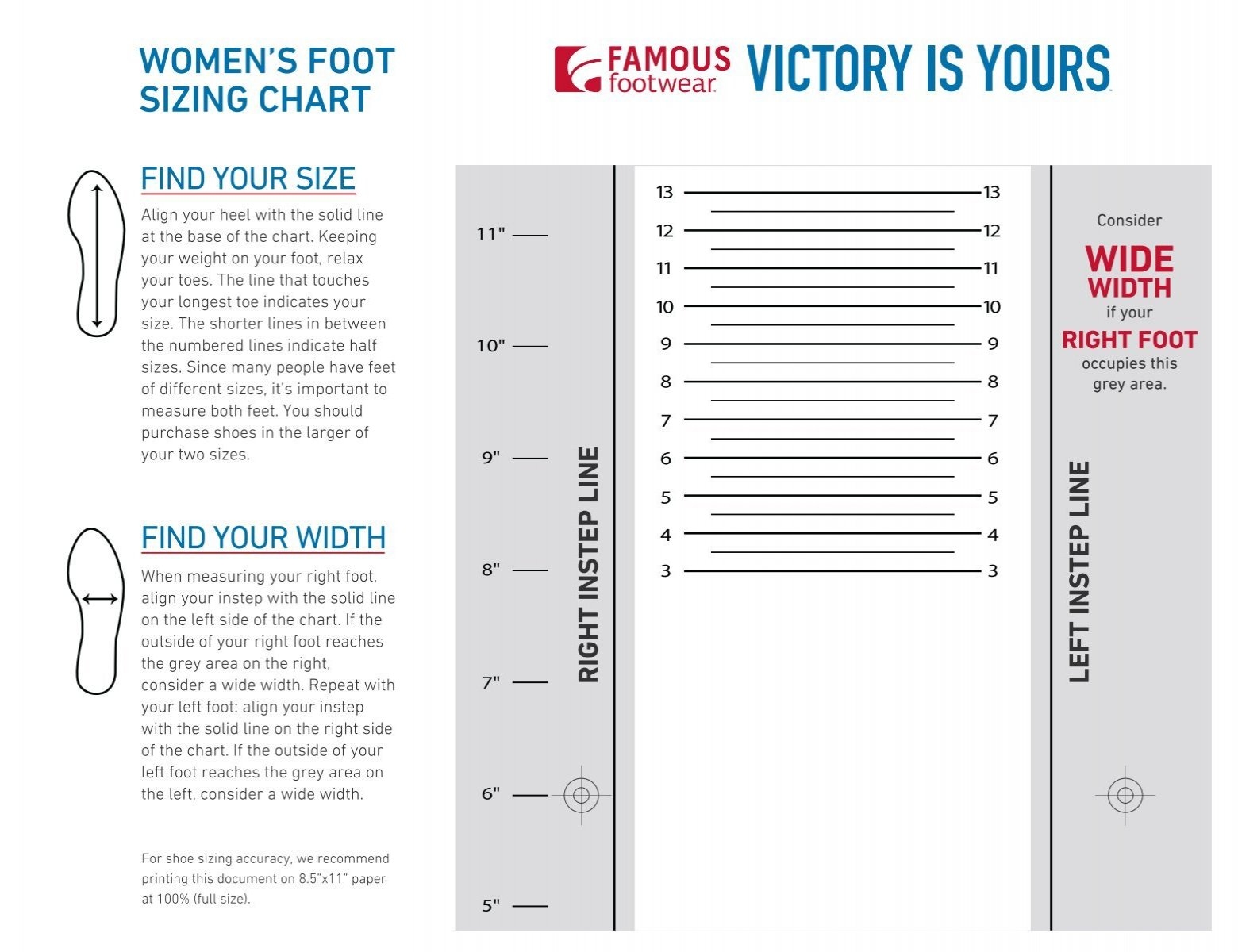 WIDE WOMEN S FOOT SIZING CHART Famous Footwear
