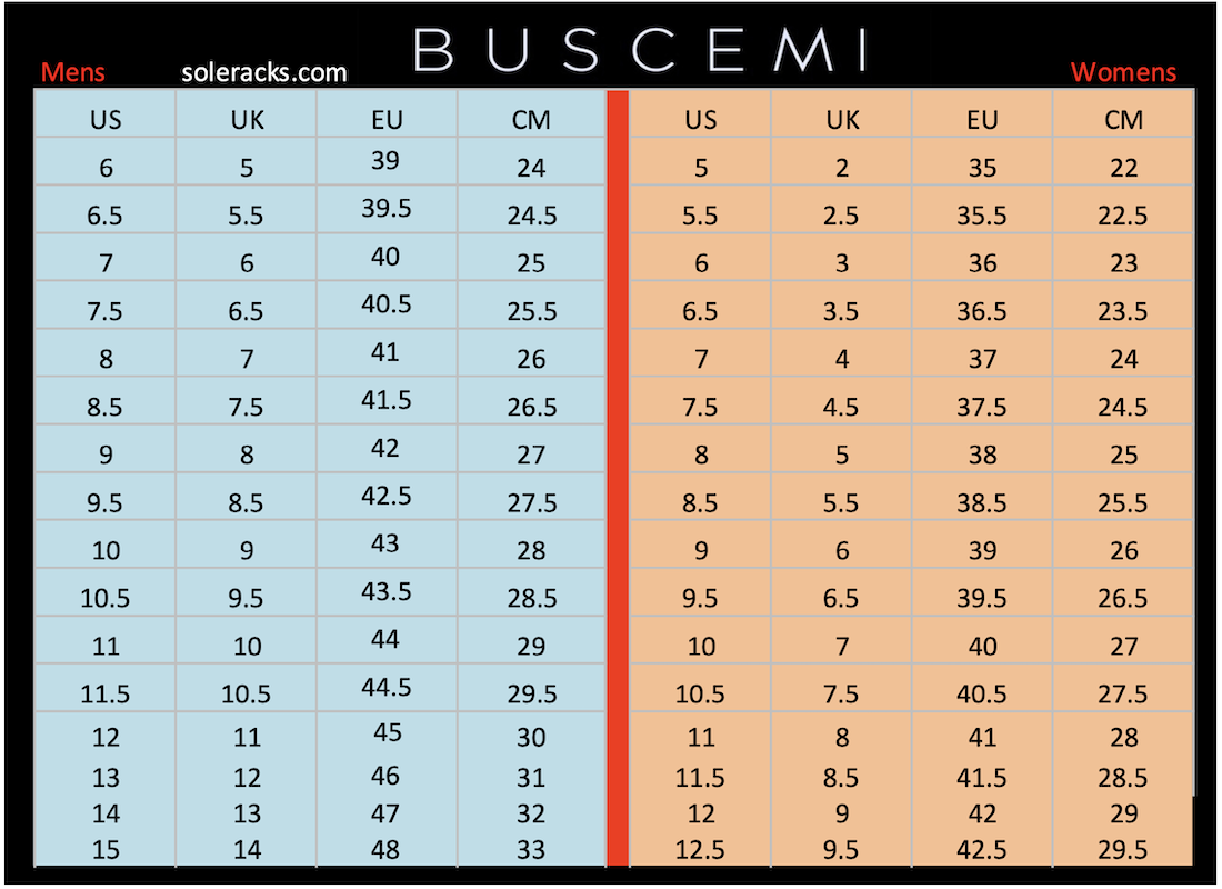 Men's Printable Shoe Size Chart