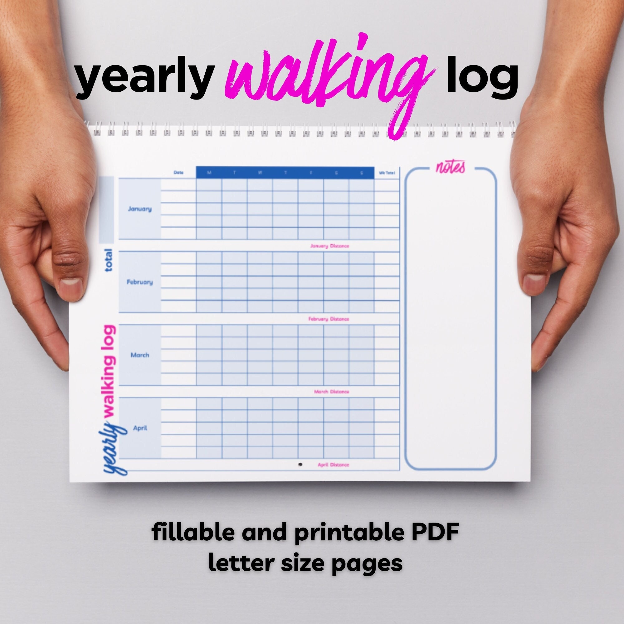 Yearly Walking Log Mileage Tracker Printable fillable PDF Etsy