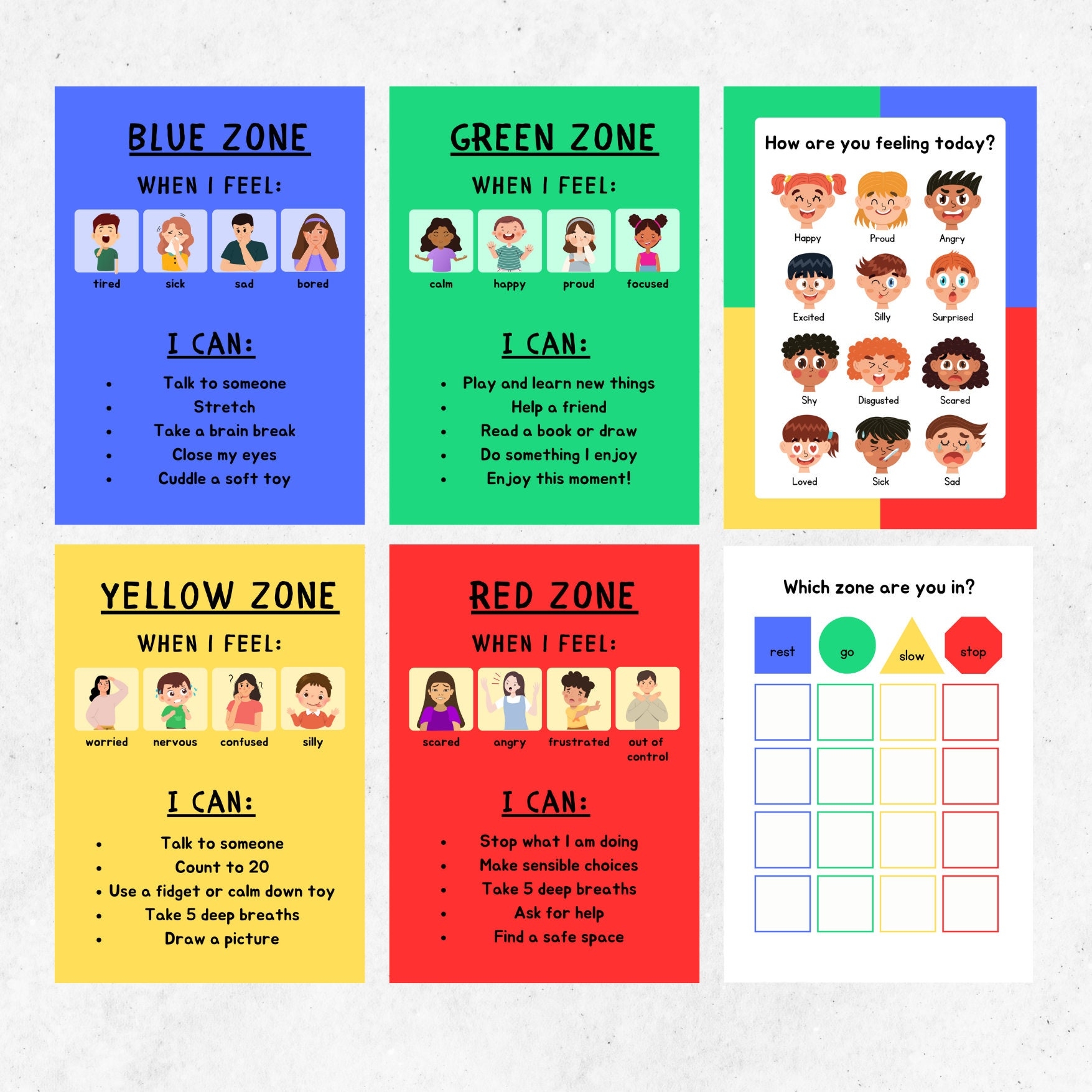 Zones Of Regulation Display Self Regulation Cards Chart Printable Feelings Emotions Bundle Etsy UK